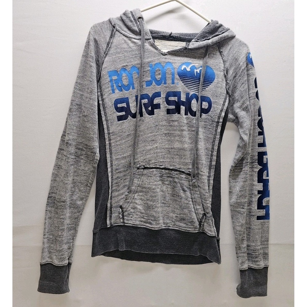 Women's Ron Jon Surf Shop Grey and White Pullover Hoodie Medium Coastal Beach